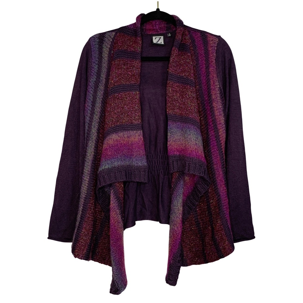 Z by Zella Women's Purple Multi Stripe Waterfall Cardigan Sweater Size S
